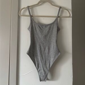 All Things Golden The Luxe Rib Low Back Bodysuit - Gray
